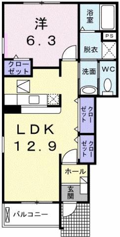 アンジェリカ C(1LDK/1階)の間取り写真