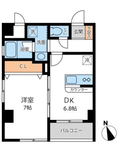 シティスパイア川崎(1DK/4階)の間取り写真