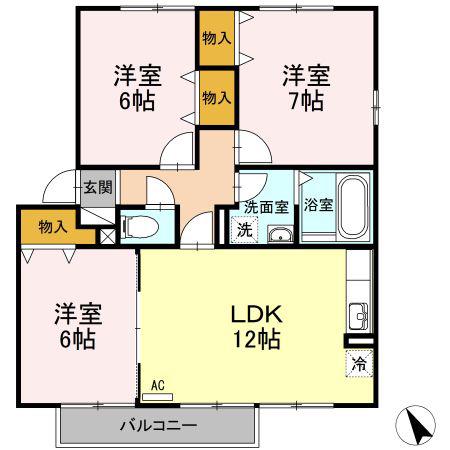 大和の里 C(3LDK/2階)の間取り写真