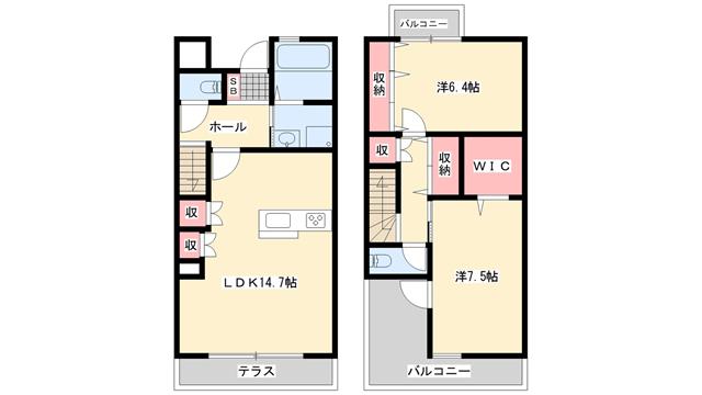 OA FLAT 西庄ウエストIII(2LDK/1階)の間取り写真