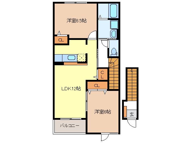 フォレスタロヴィーネI(2LDK/2階)の間取り写真