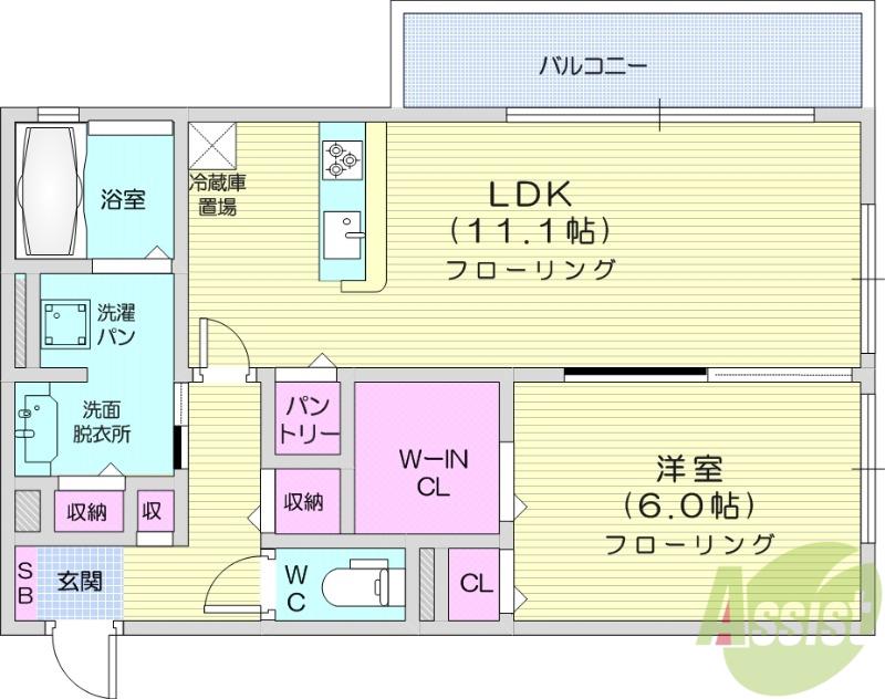 HALLGREEN(1LDK/3階)の間取り写真