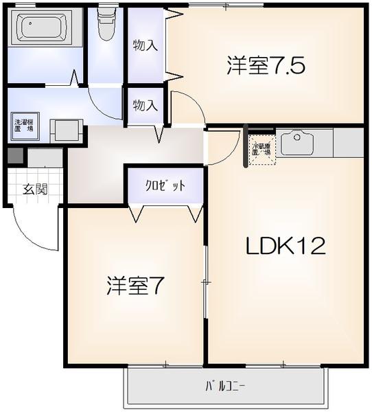 ハイカムール千代ヶ丸 A棟(2LDK/1階)の間取り写真