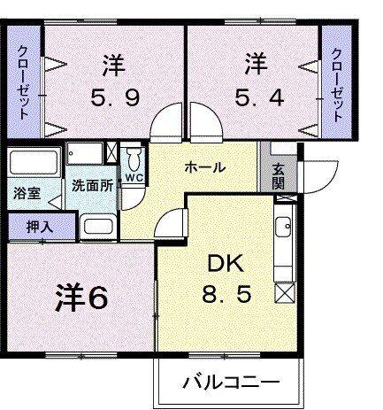 ニューエルディム裕II(3DK/1階)の間取り写真