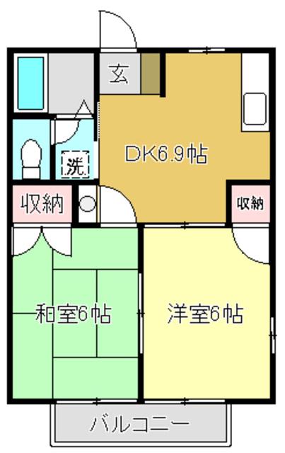 ハイツKUWAO(2DK/2階)の間取り写真