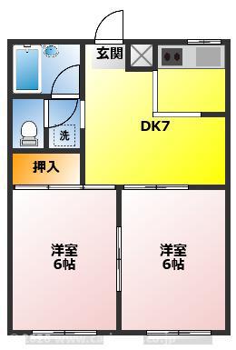 ハイツピュア(2DK/1階)の間取り写真