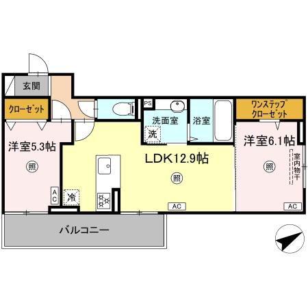 ペルへ尾ノ上(2LDK/3階)の間取り写真