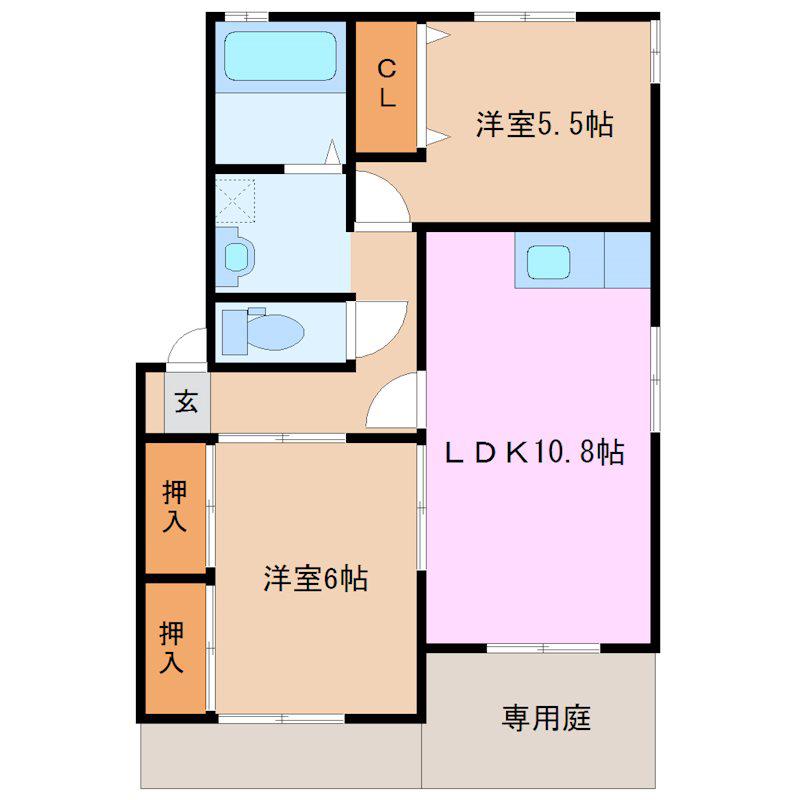 ディアスII(2LDK/1階)の間取り写真