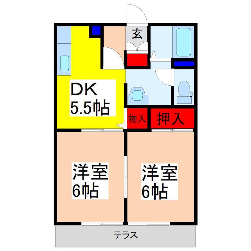 サンライトパストラルC(2K/2階)の間取り写真