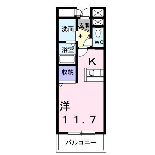 ヒューゲルキーファ(ワンルーム/2階)の間取り写真