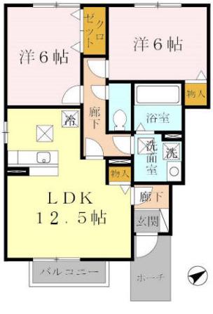 グランモア航 B棟(3LDK/1階)の間取り写真
