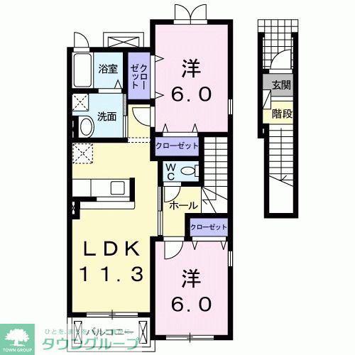 ジェントリーB(2LDK/2階)の間取り写真