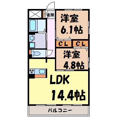 GRANDUKE松原(2LDK/7階)の間取り写真