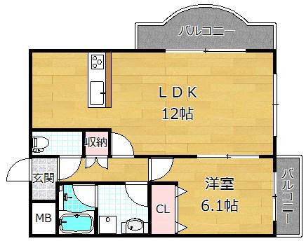 S-CUBE長尾(1LDK/1階)の間取り写真