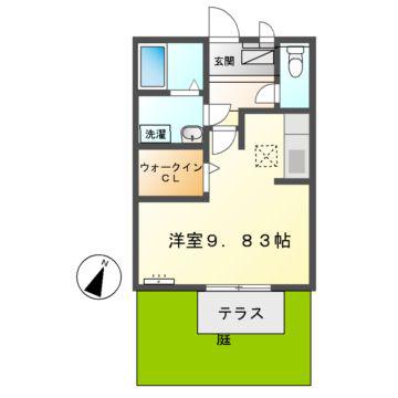 ピアチェーレK C棟(ワンルーム/1階)の間取り写真