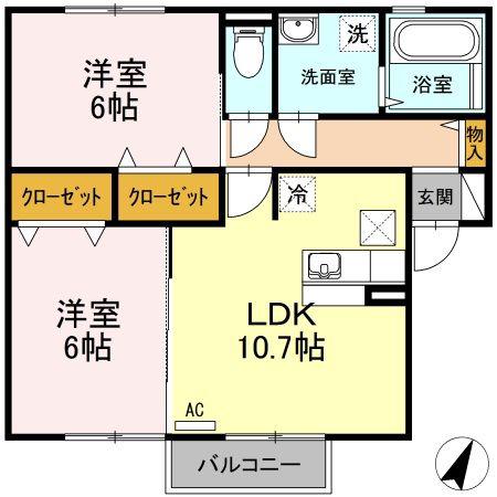 メゾン東十五(2LDK/1階)の間取り写真