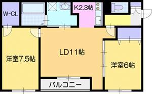 GARDENSII(2LDK/2階)の間取り写真