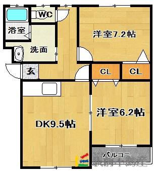 シャロム朝倉(2LDK/2階)の間取り写真