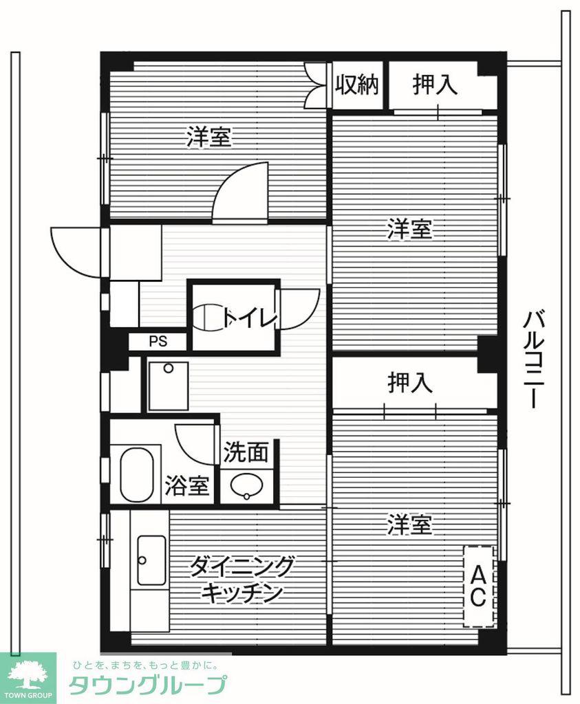 ビレッジハウス四郎丸 2号棟(3DK/4階)の間取り写真