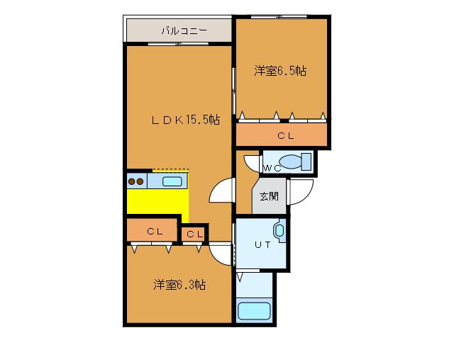 ヴァンクレールIII(2LDK/3階)の間取り写真