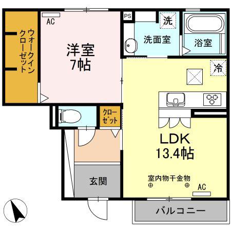フルール・ド・クレマチス(1LDK/1階)の間取り写真