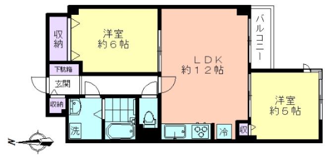 武蔵小金井スカイハイツ(2LDK/4階)の間取り写真
