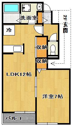 ブリーズ東海神C棟(1LDK/1階)の間取り写真