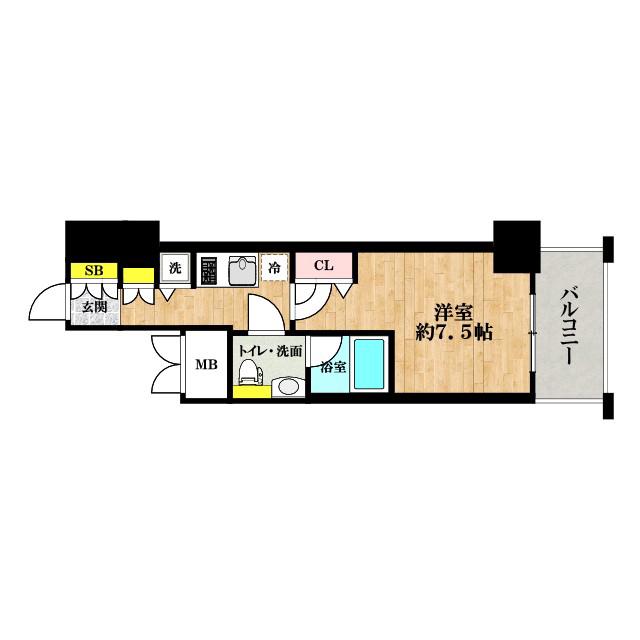 レジュールアッシュ難波リュクス(1K/6階)の間取り写真