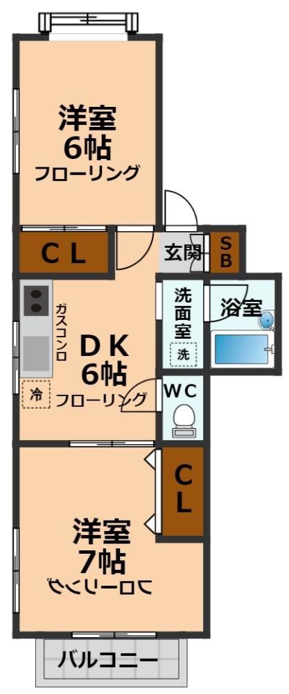 メゾンドエルデーラ(2DK/1階)の間取り写真