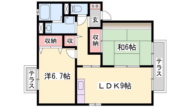 ドミールA棟(2LDK/1階)の間取り写真