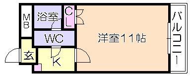 ウィングコート久留米(1K/10階)の間取り写真