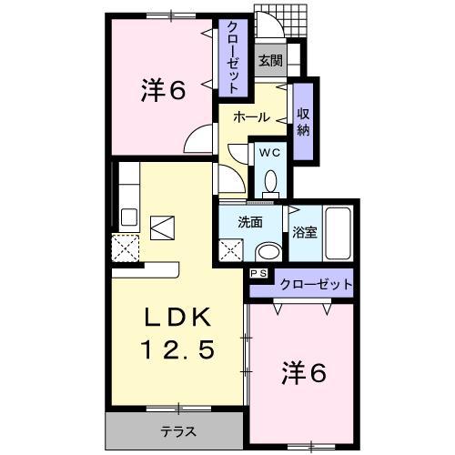 テンリバーB(2LDK/1階)の間取り写真