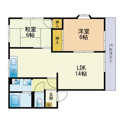 サンシャイン博多の森(2LDK/2階)の間取り写真