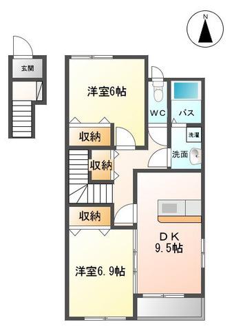 スカイハイツ中野B(2DK/2階)の間取り写真