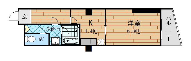 阪神千鳥橋マンション(1K/4階)の間取り写真