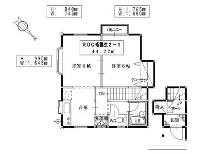 ROC裕稲生(2K/2階)の間取り写真