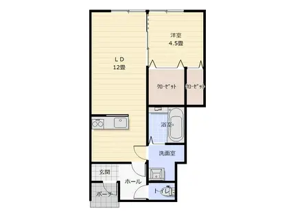 クオンタム筒井III A(1LDK/1階)の間取り写真