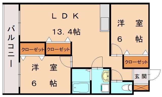 コスモビル(2LDK/4階)の間取り写真