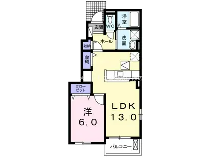リヴェール(1LDK/1階)の間取り写真
