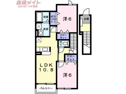 プリマ ヴェーラ B(2LDK/2階)の間取り写真