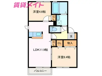 グリーンベルC棟(2LDK/2階)の間取り写真