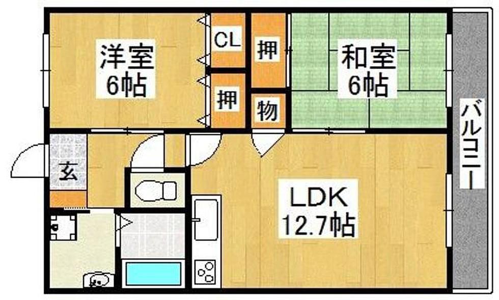 アーバンヒル広川(2LDK/2階)の間取り写真