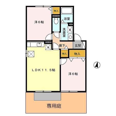 プリムヴェールA(2LDK/1階)の間取り写真