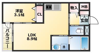 グローハイツ喜連サウス(1LDK/3階)の間取り写真
