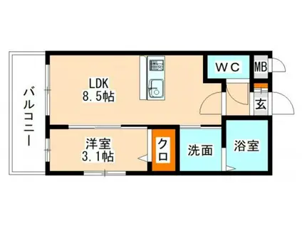 トラストビル前原北(1LDK/2階)の間取り写真