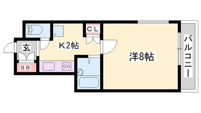 ルークレジデンス姫路III(1K/4階)の間取り写真