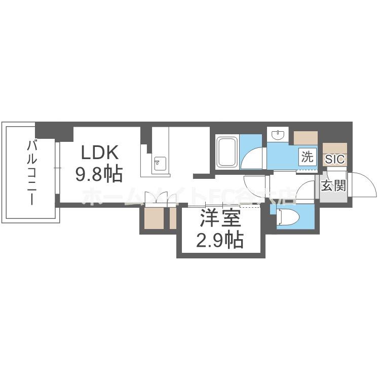 コンフォリア・リヴ博労町一丁目Q(1LDK/9階)の間取り写真