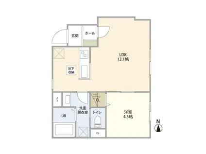 リーブルファイン三郷鷹野II(1LDK/1階)の間取り写真