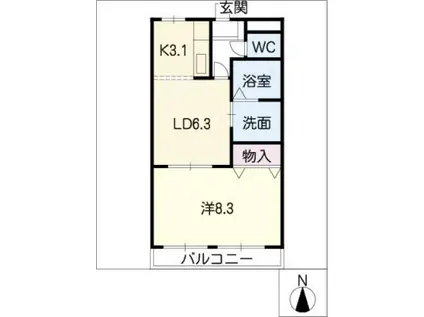 ウイングアイランド(1LDK/2階)の間取り写真