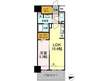 グランソレイユナカスジ(1LDK/9階)の間取り写真